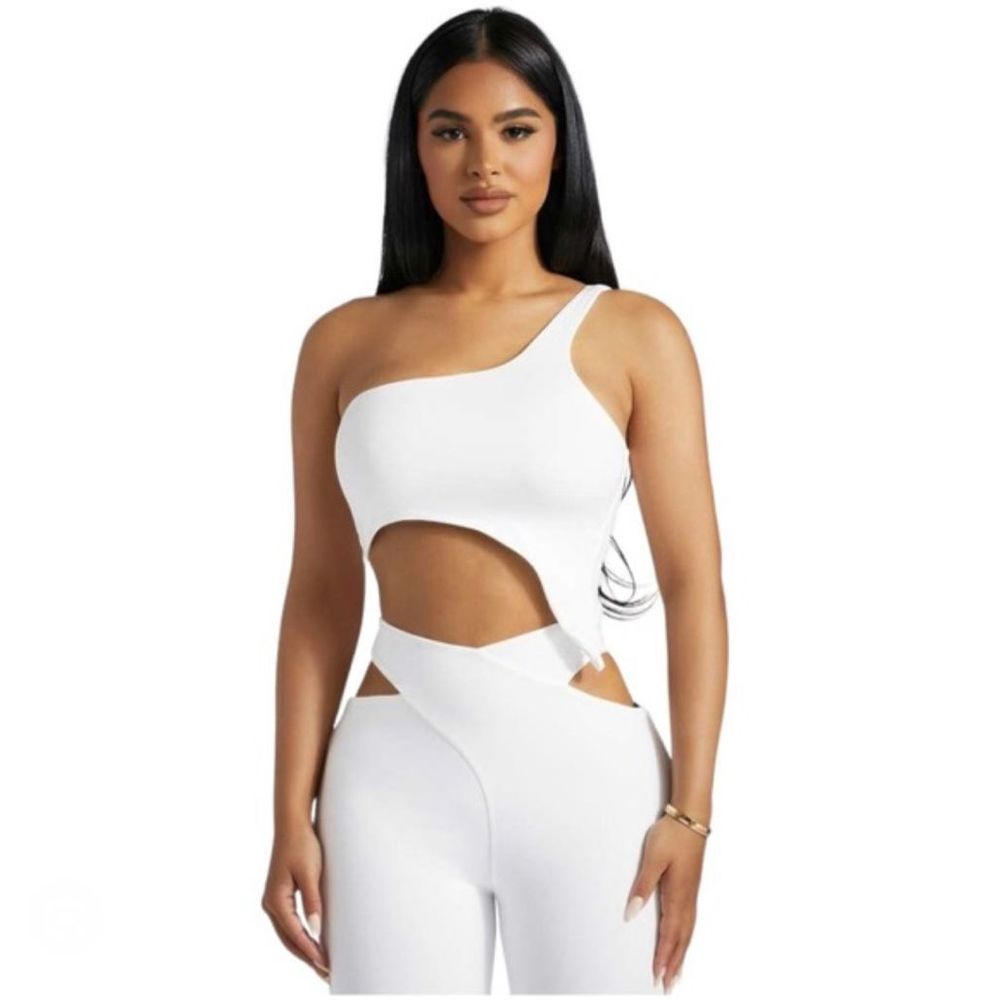 Naked Wardrobe Smooth Side Crop Top in White Size XL